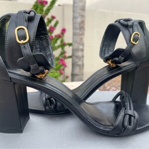 Alexander McQueen Black Block Heels with gold skull 💀 accent